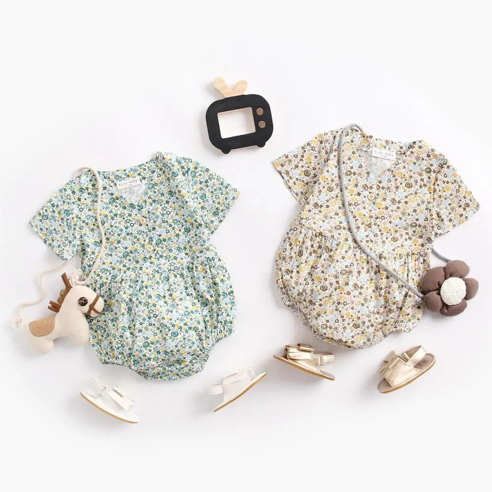 Sanlutoz Newborn Flowers Baby Girls Bodysuits Cotton Baby Bodysuit Short Sleeve Summer Infant Clothing Princess