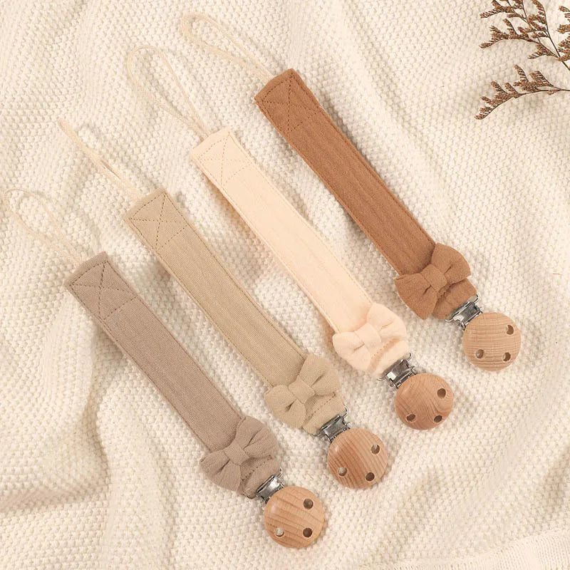 4Pcs Cotton Bow Pacifier Clip for Girls Bow Pacifier Clip Baby Pacifier Clip Chain Trendy Cloth Pacifier Holder Teether Toy