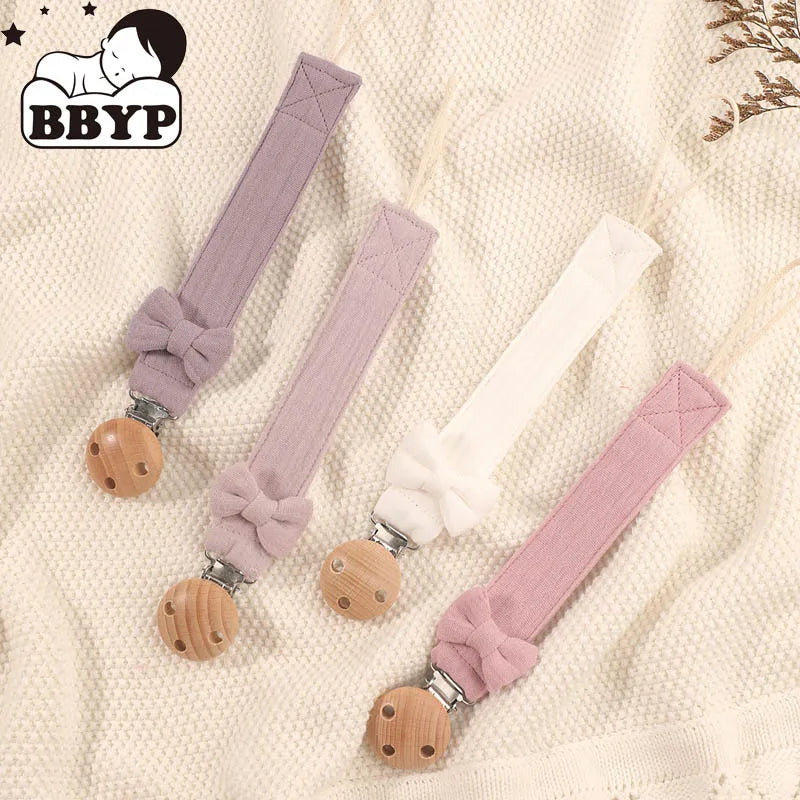 4Pcs Cotton Bow Pacifier Clip for Girls Bow Pacifier Clip Baby Pacifier Clip Chain Trendy Cloth Pacifier Holder Teether Toy