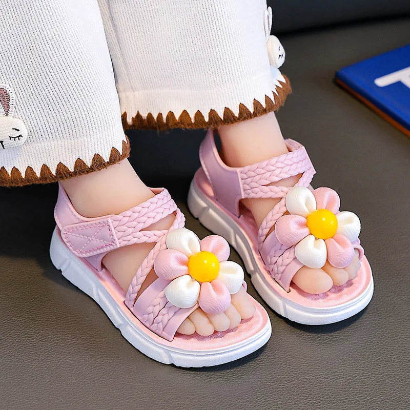 2026 New Summer Children Slippers Flower Pattern Lithe Comfort Sandal For Aged 2-8 Girls Non-slip Seabeach Flip Flops