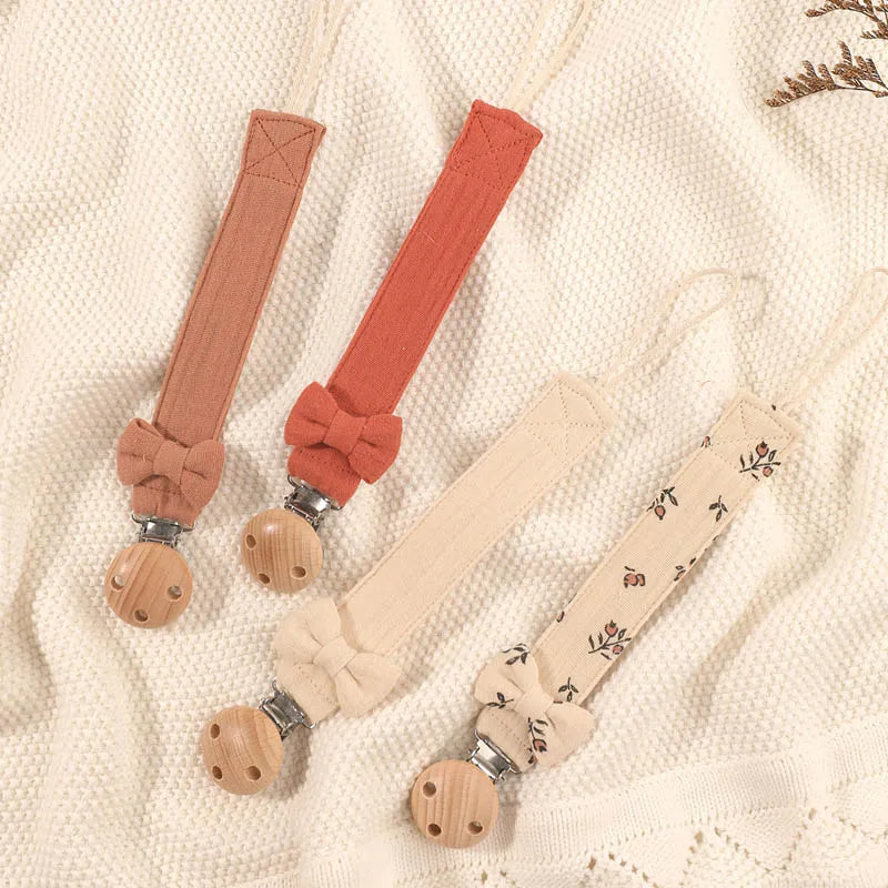 4Pcs Cotton Bow Pacifier Clip for Girls Bow Pacifier Clip Baby Pacifier Clip Chain Trendy Cloth Pacifier Holder Teether Toy