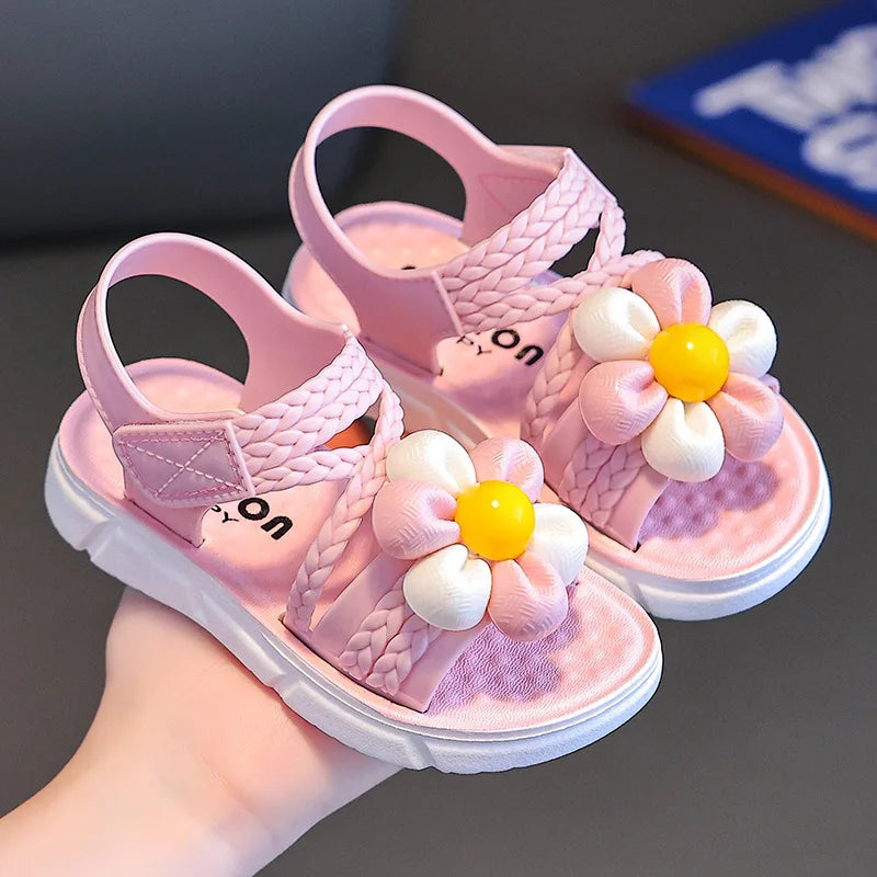 2026 New Summer Children Slippers Flower Pattern Lithe Comfort Sandal For Aged 2-8 Girls Non-slip Seabeach Flip Flops